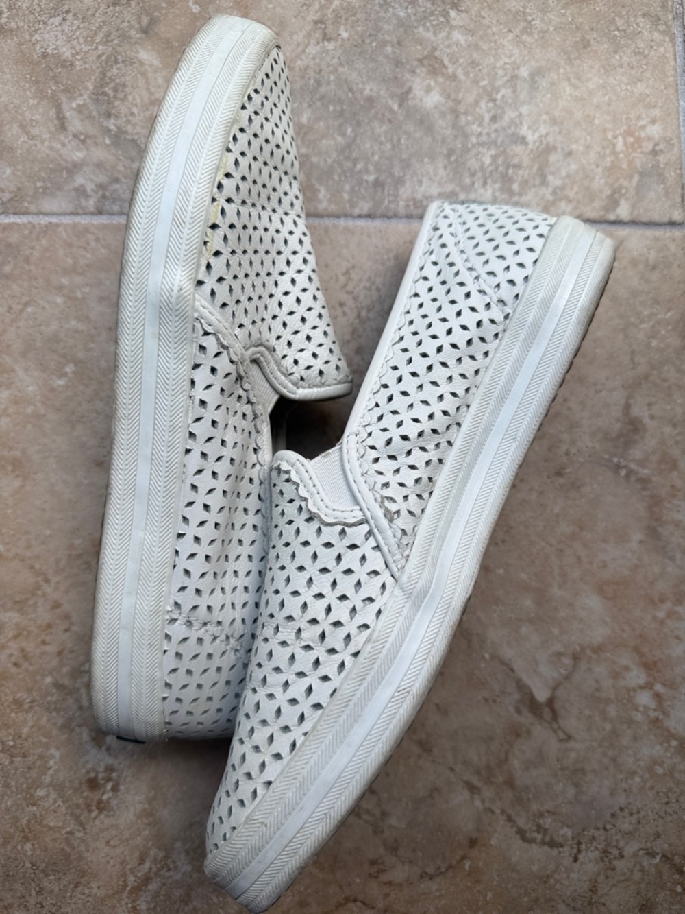 Kate Spade x Keds White Perforated Leather Slip-on Sneaker Loafer Boat Shoe 10